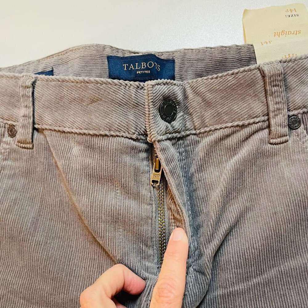 NWT Talbots Pant Trouser Corduroy Heritage Straight Leg Taupe Brown Petite Class - Picture 4 of 14